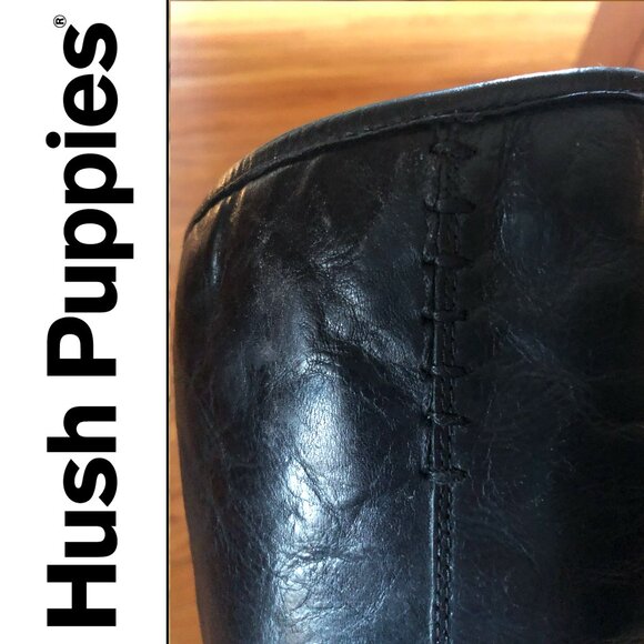 Hush Puppies Black leather boot high wedge heel brass buckle & ankle strap 8.5 - Picture 8 of 10